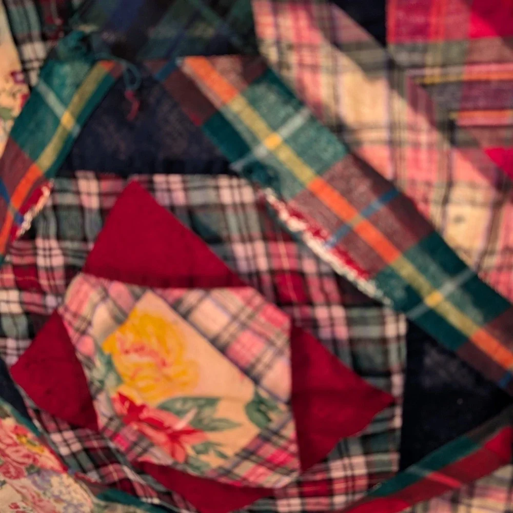 Vtg‎ Floral Plaid Patchwork Twin Coverlet Table Cloth Cover 56x96